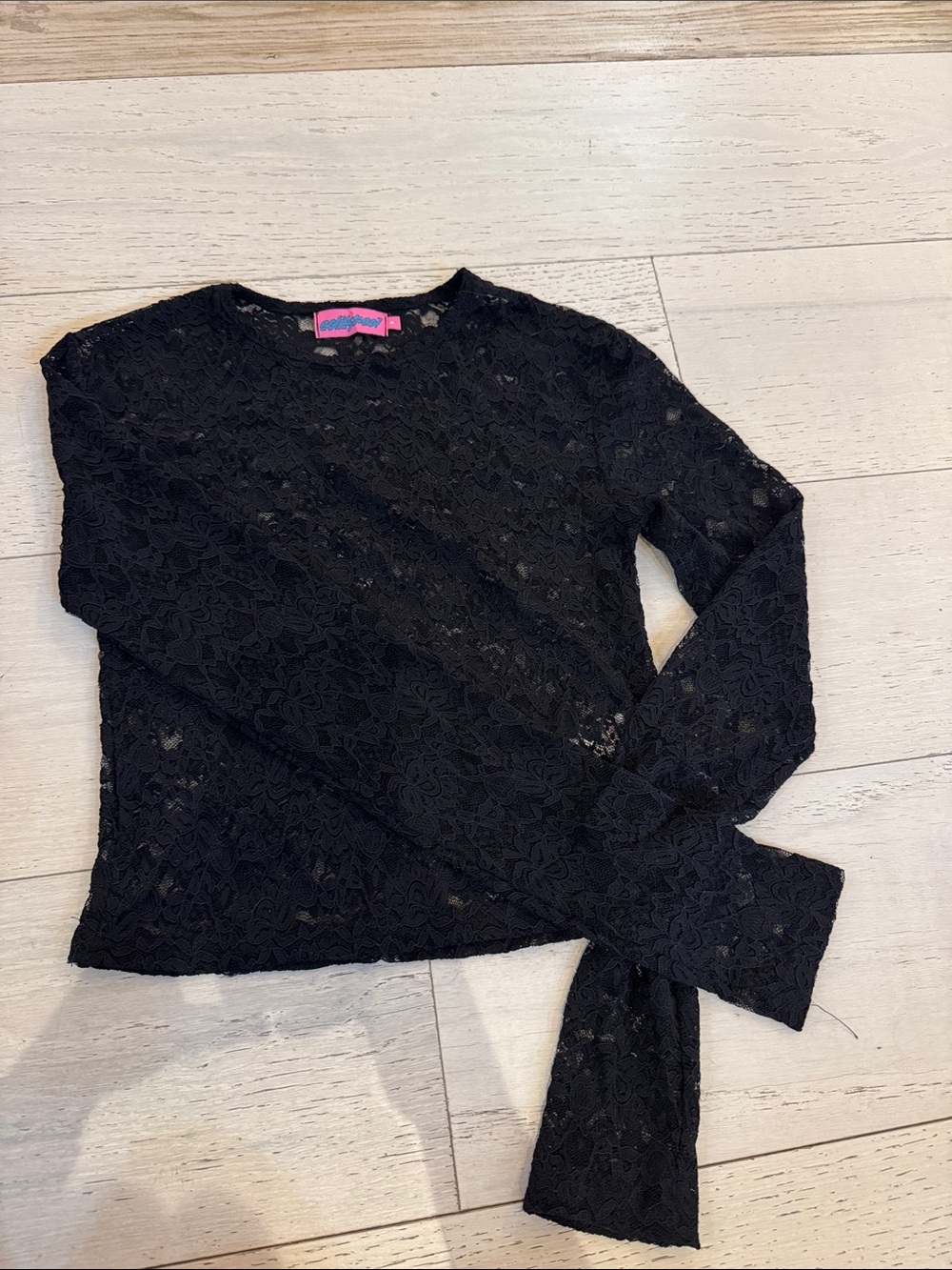 Edikted Black Floral Lace Long-Sleeve Tee